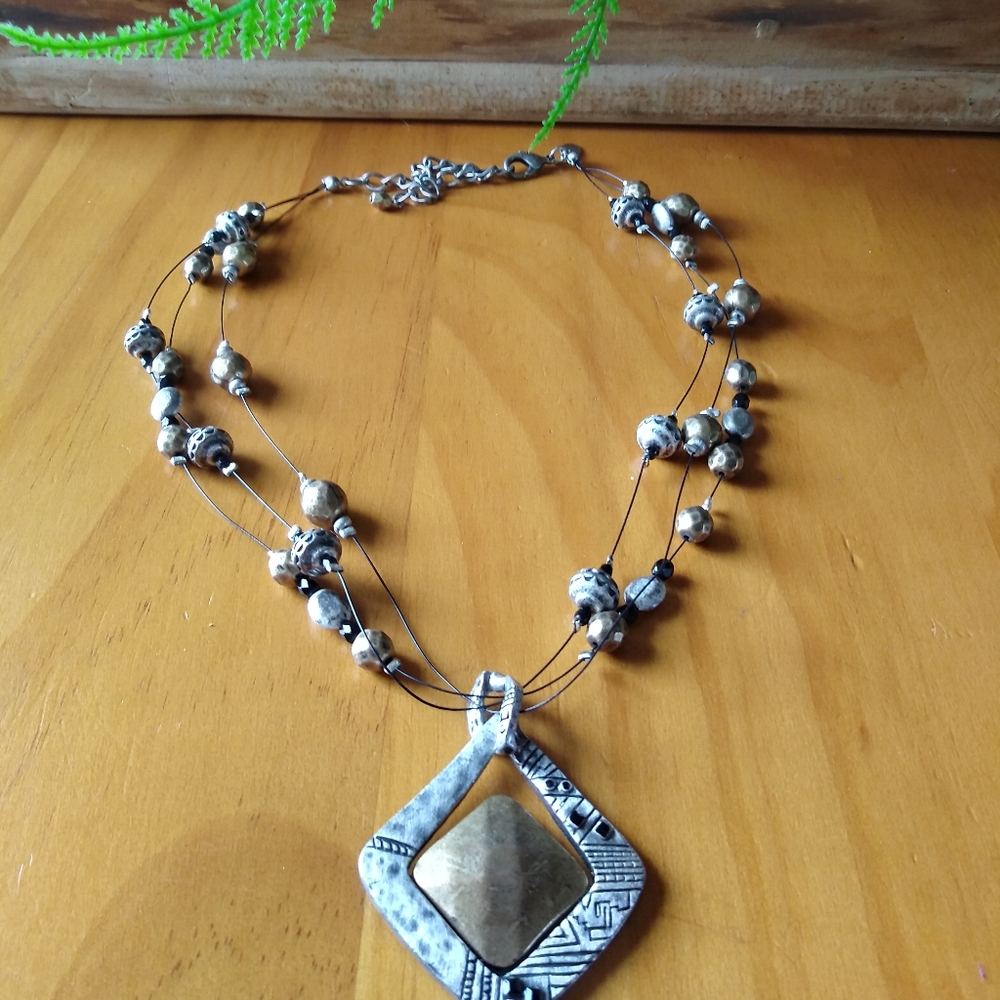 Chicos Silver & Bronze Tone Triple Stand Necklace